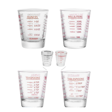 shows teaspoons, millilitres, tablespoons, teaspoons